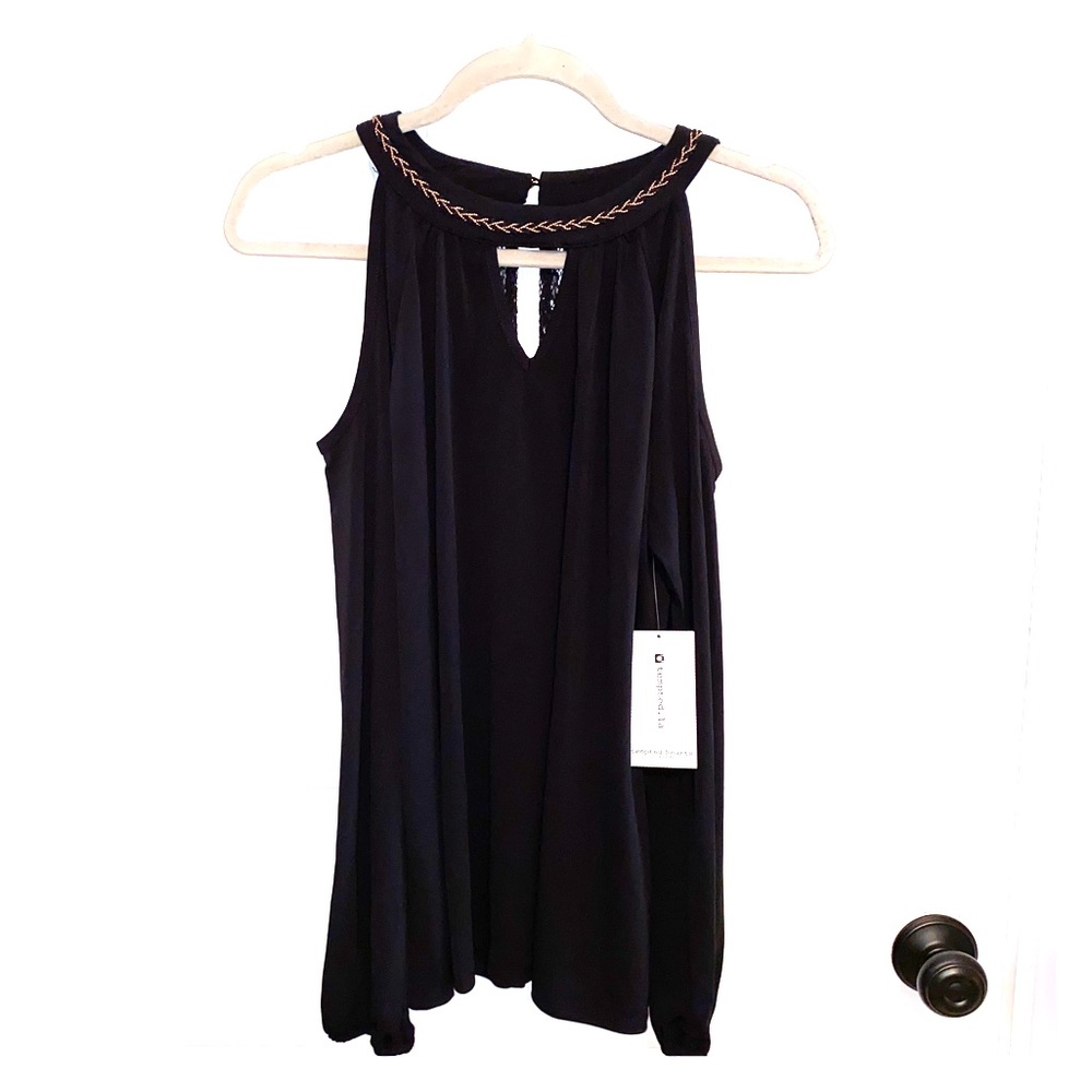 COLD SHOULDER FLIRTY BLACK BLOUSE TOP - BEAND NEW